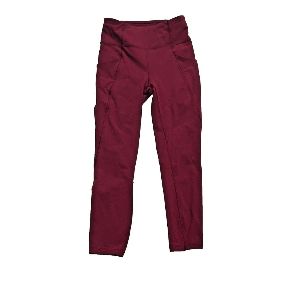 Lululemon Time To Sweat Crops Ruby Red Reflective Cuffs Logo Pockets Size 4